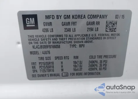 2015 Buick Encore Convenience from USA, damaged, VIN KL4CJBSB9FB166058